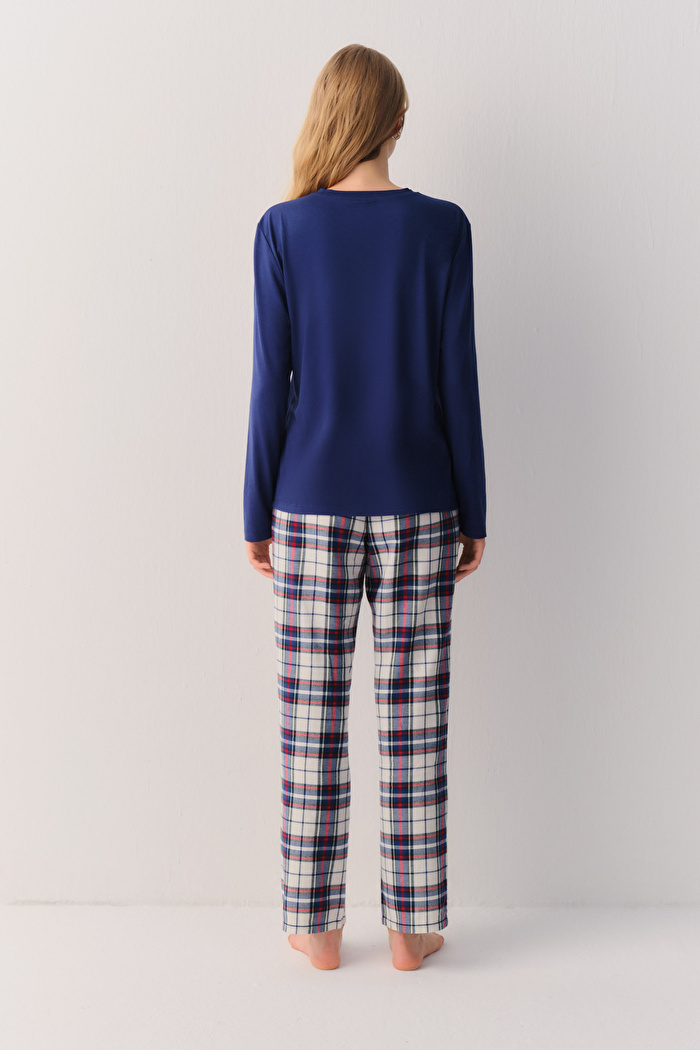 Pillow Check Uzun Kol Düğme Yaka Pijama Üstü — görsel 4