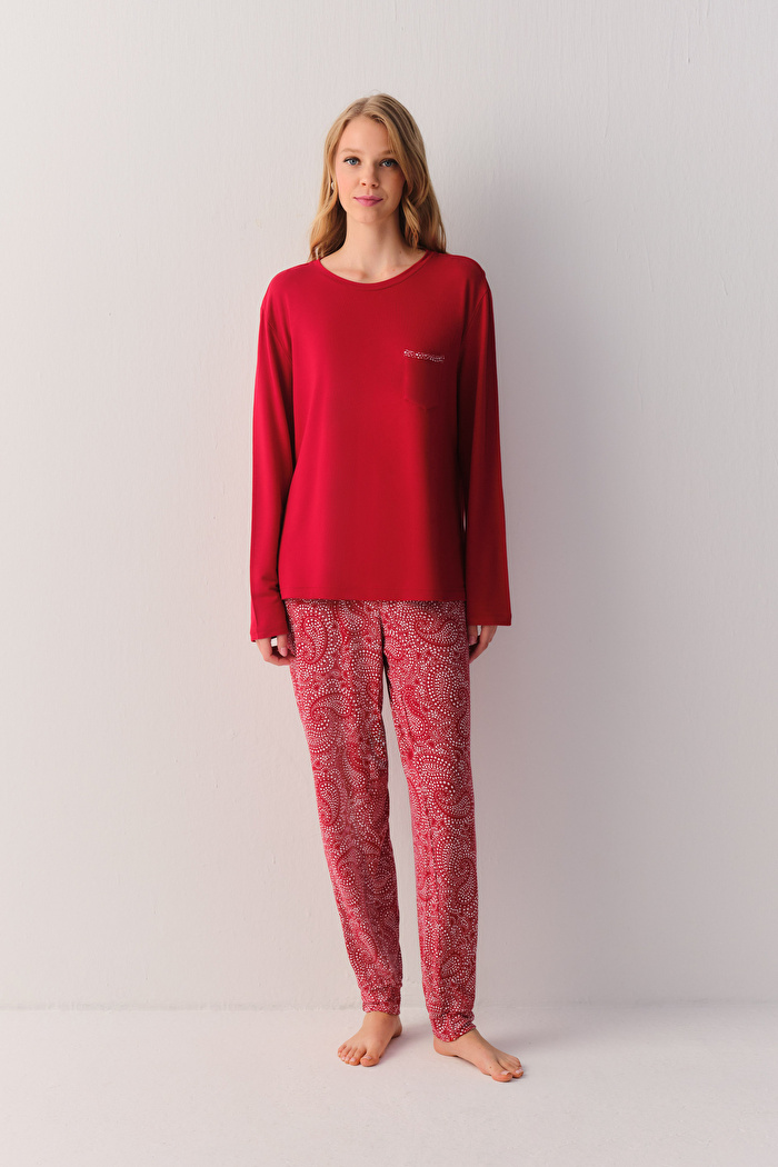 Kırmızı Paisley Pijama Takımı