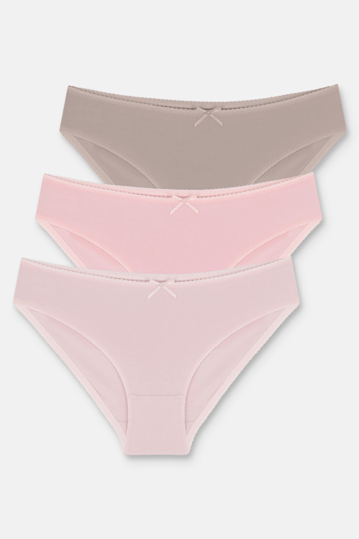 Kahverengi / Pembe / Gül Kurusu 3'lü Pamuklu Normal Bel Slip Külot