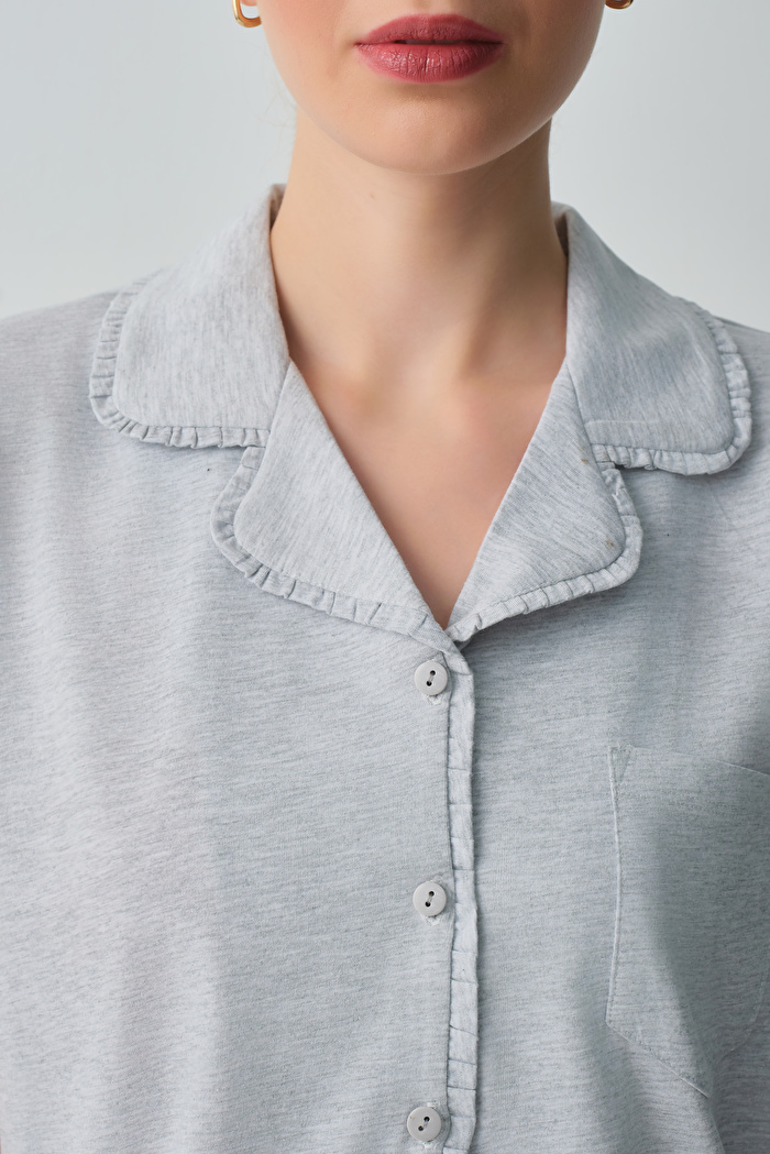 Casual Gömlek Yaka Pamuklu Şort Pijama Takımı — görsel 3