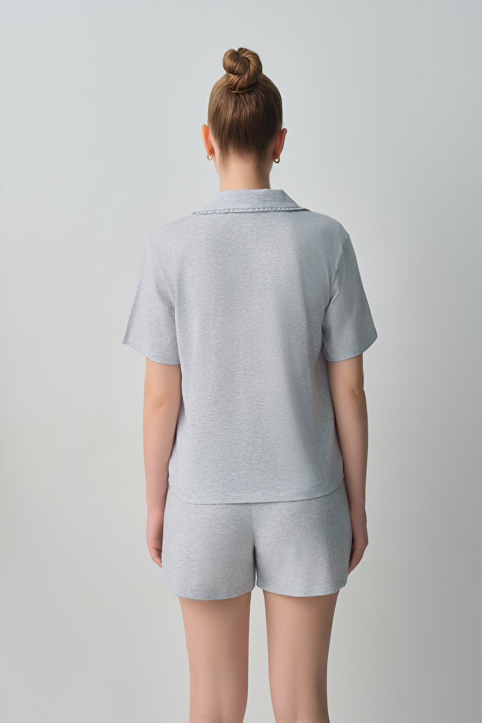 Casual Gömlek Yaka Pamuklu Şort Pijama Takımı — görsel 4