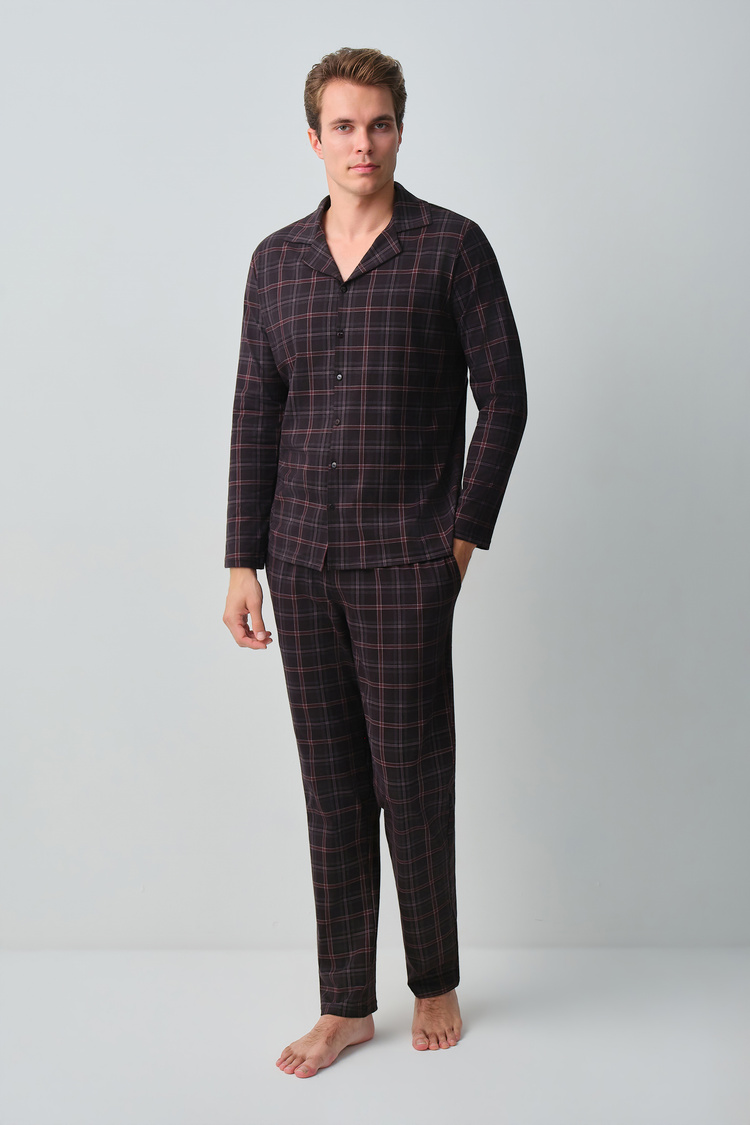 Black Print James Men Shirt Collar Pyjamas Set