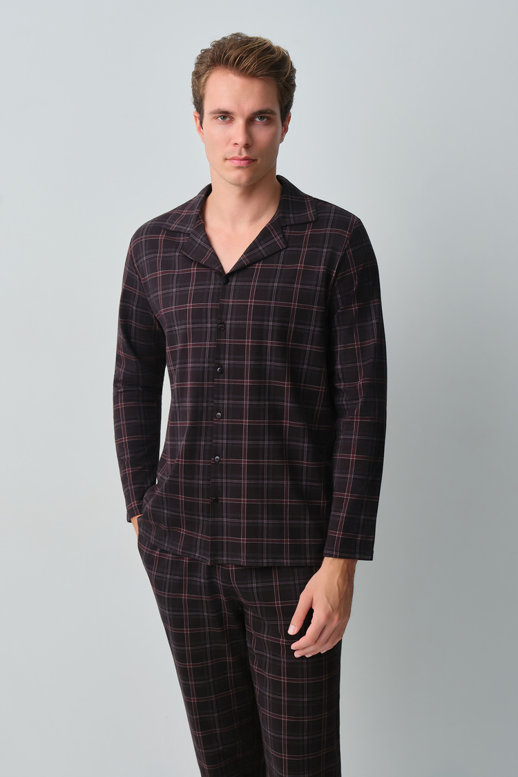 Black Print James Men Shirt Collar Pyjamas Set