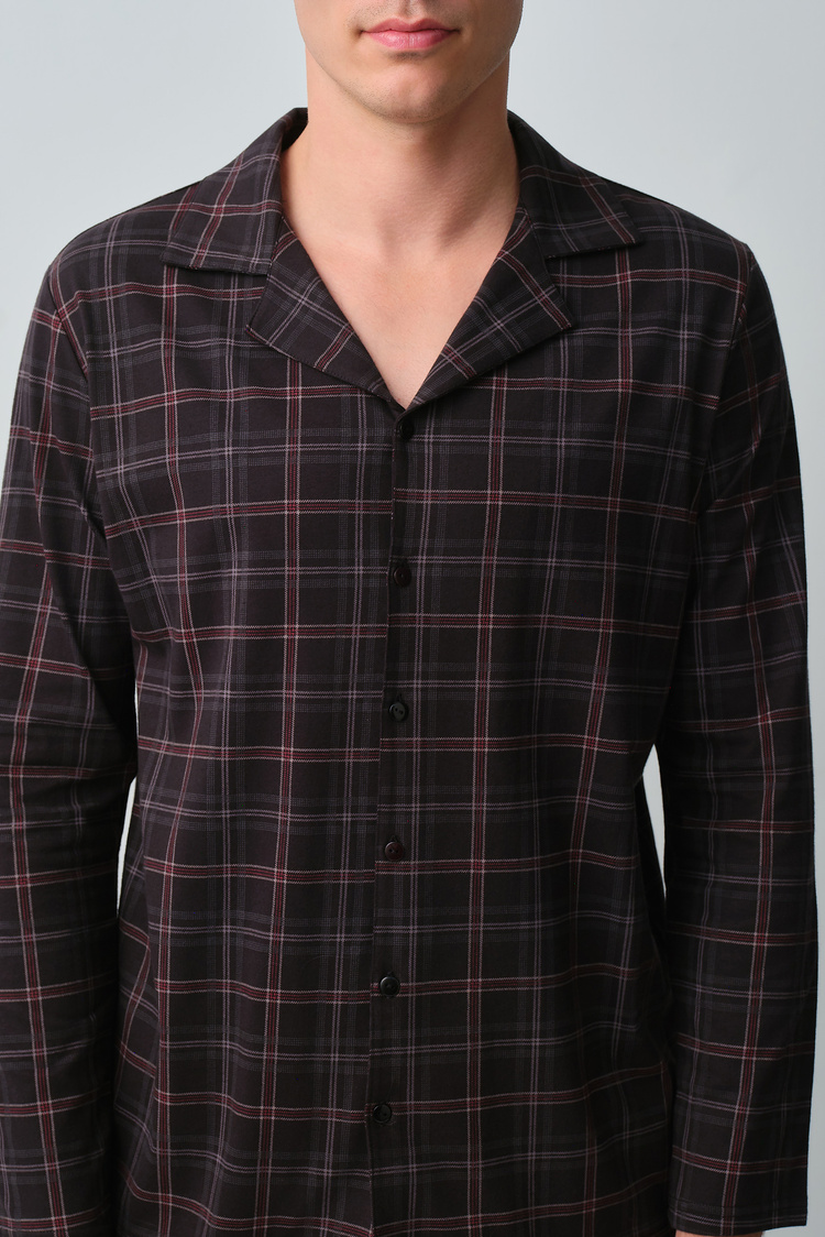 Black Print James Men Shirt Collar Pyjamas Set
