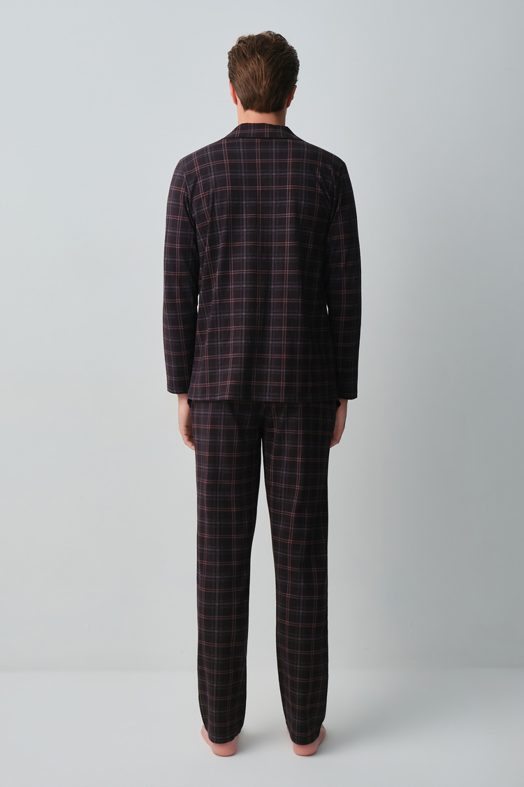 Black Print James Men Shirt Collar Pyjamas Set