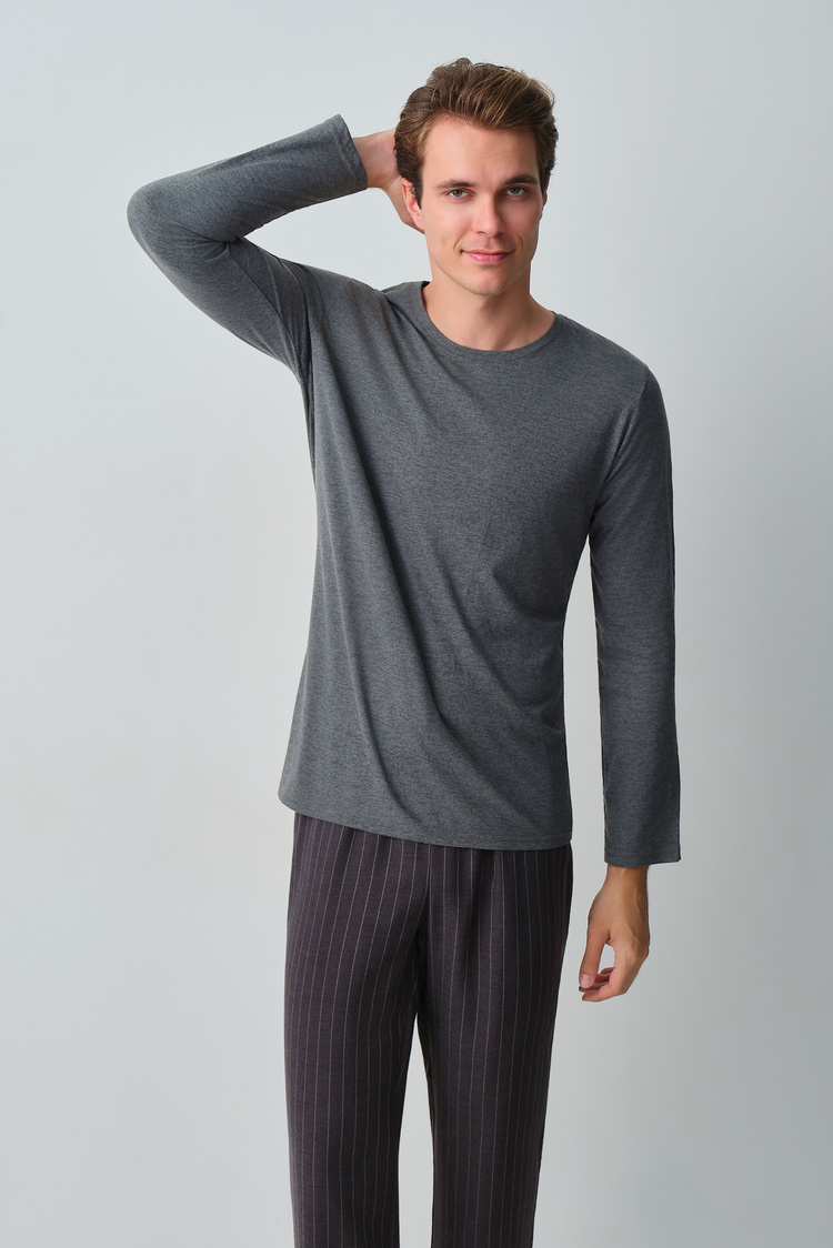Koyu Gri Baskılı Tyler Erkek Pijama Takımı