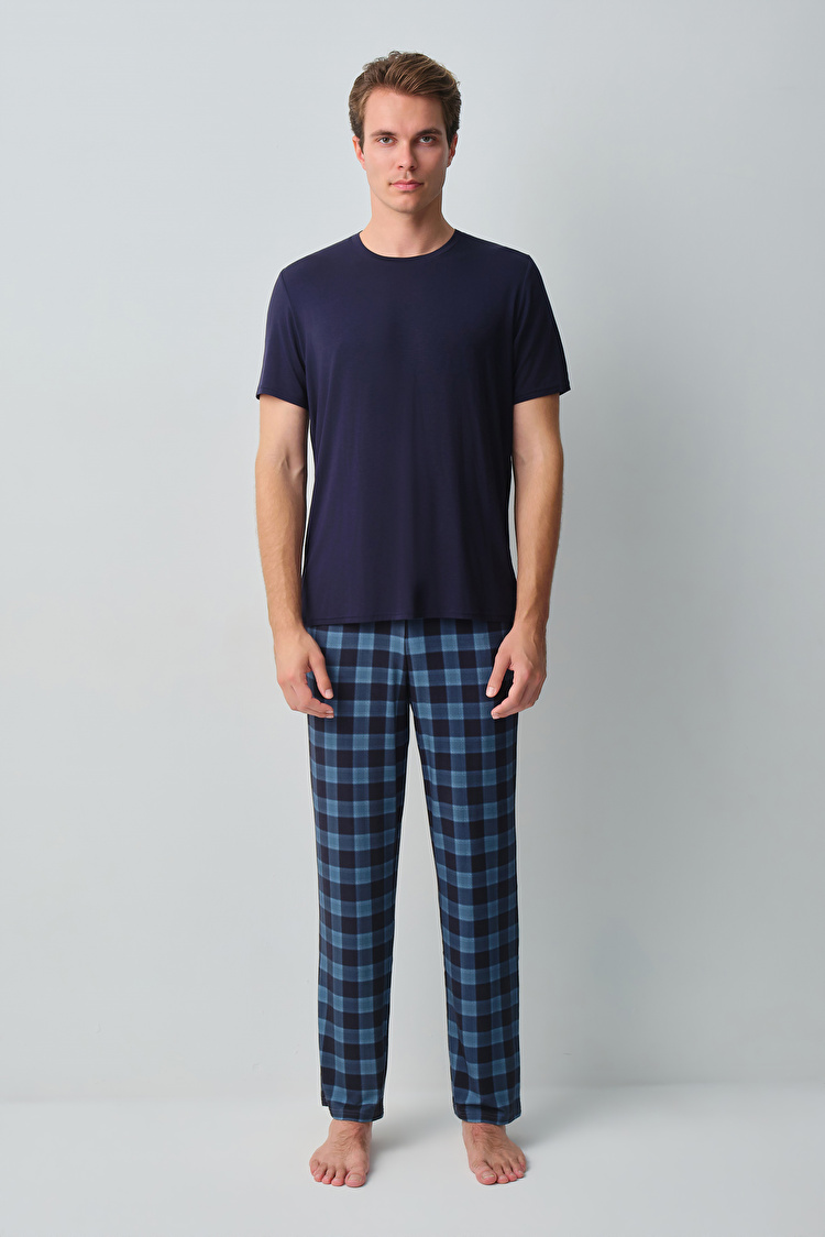Lacivert Desenli Alex Erkek Pamuklu Pijama Takımı