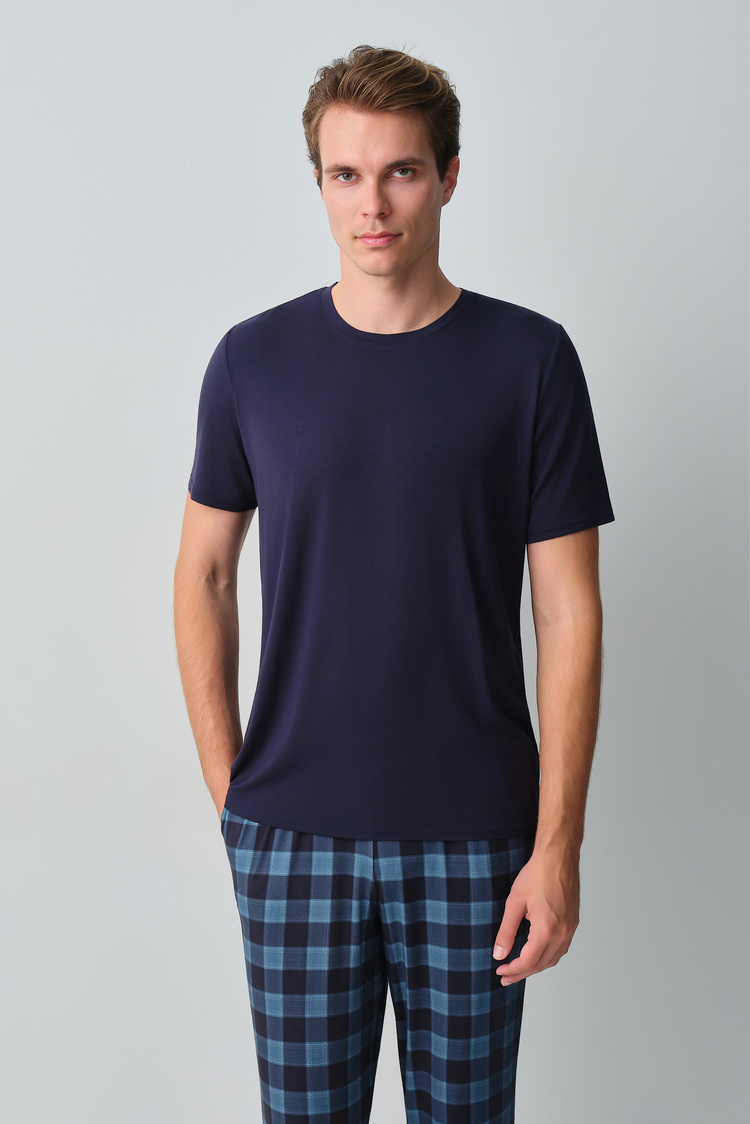 Lacivert Desenli Alex Erkek Pamuklu Pijama Takımı