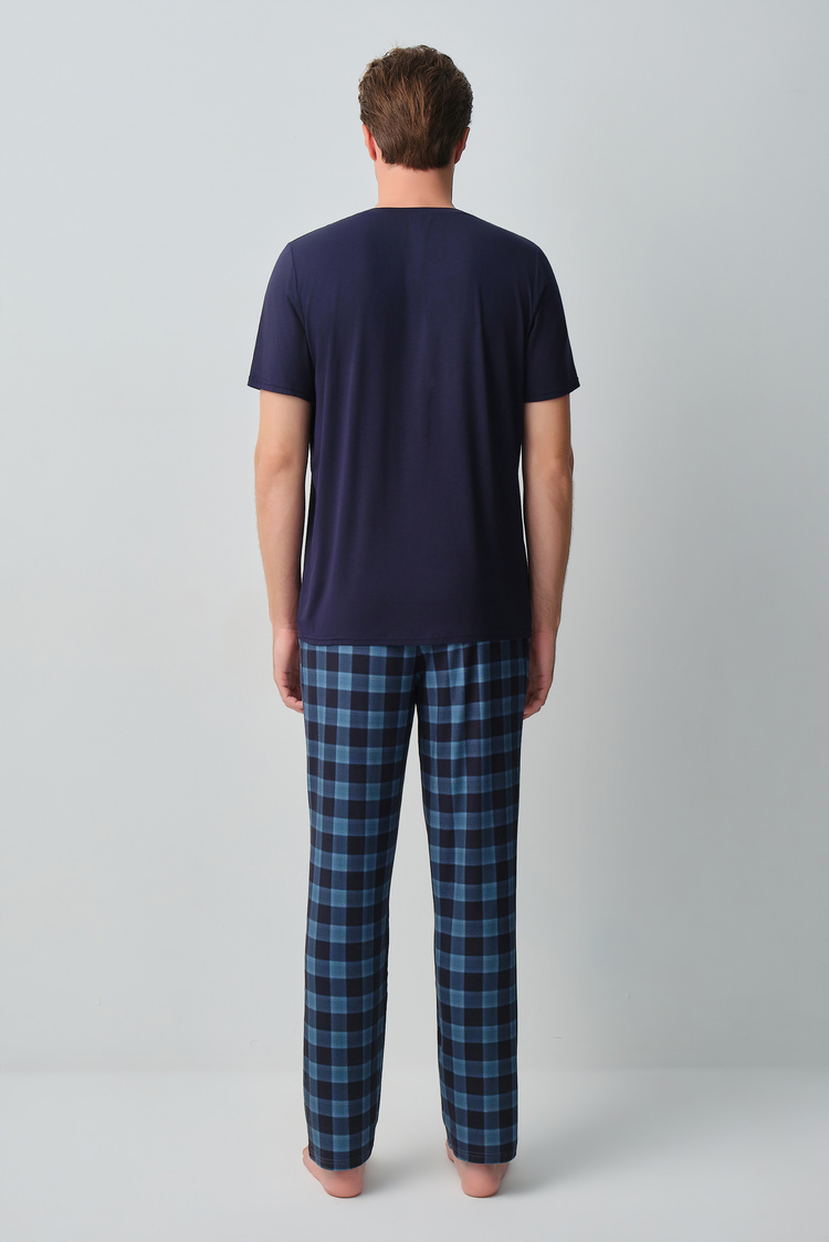 Lacivert Desenli Alex Erkek Pamuklu Pijama Takımı