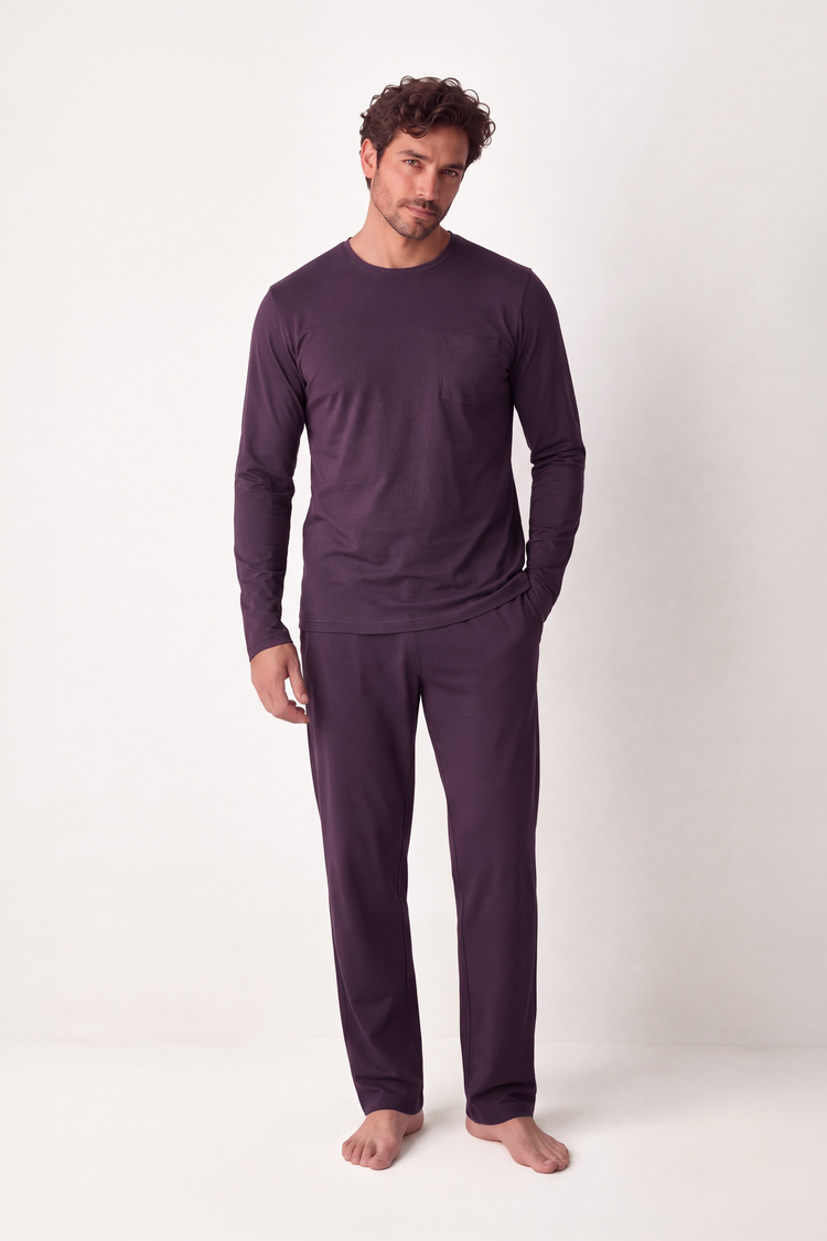 Bordo Liam Erkek Pamuklu Pijama Takımı
