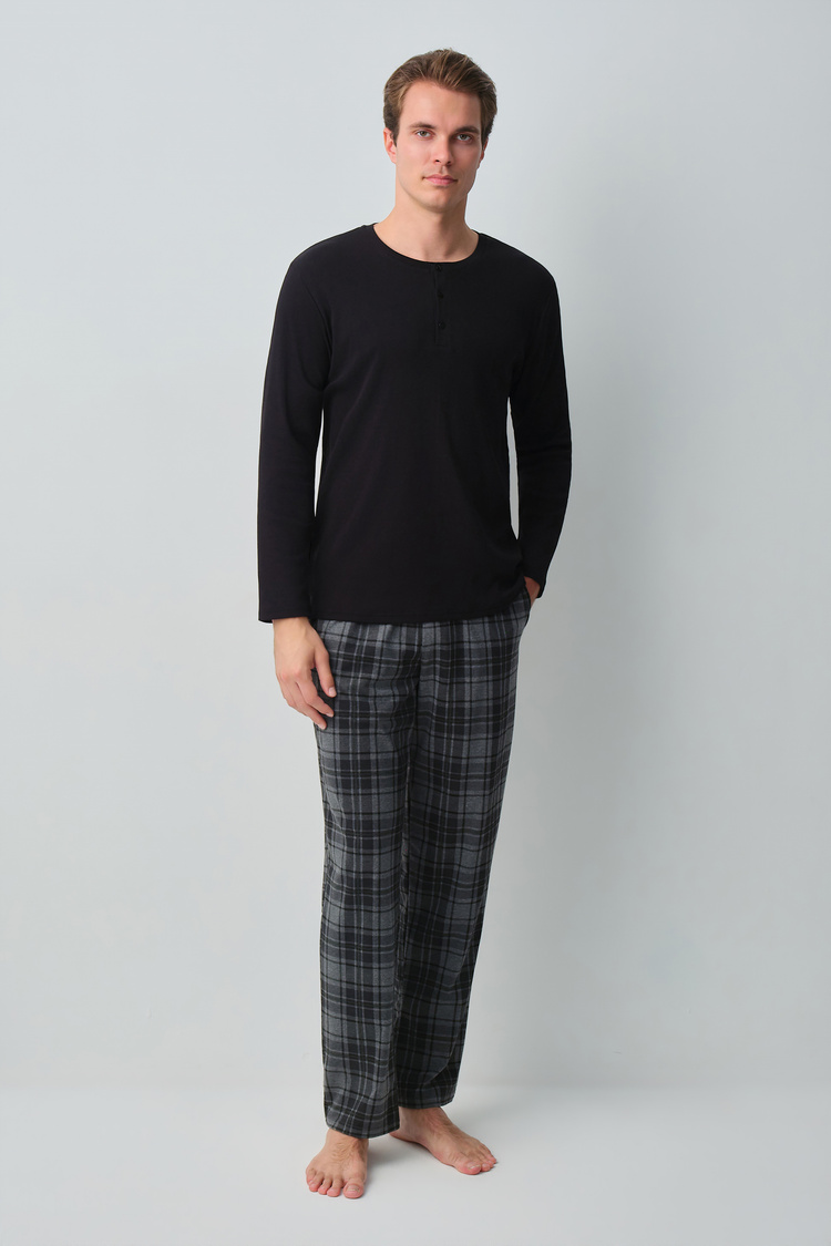 Koyu Gri Baskılı Luke Erkek Pijama Takımı