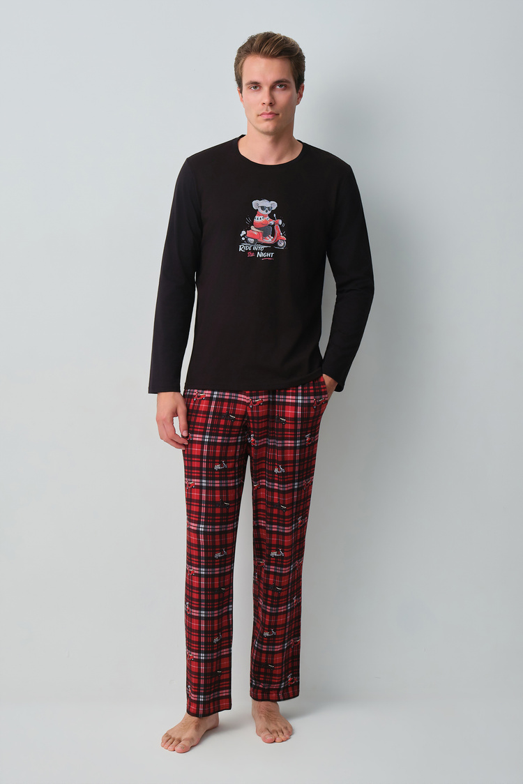Kırmızı Ekoseli Koala Erkek Pamuklu Pijama Takımı