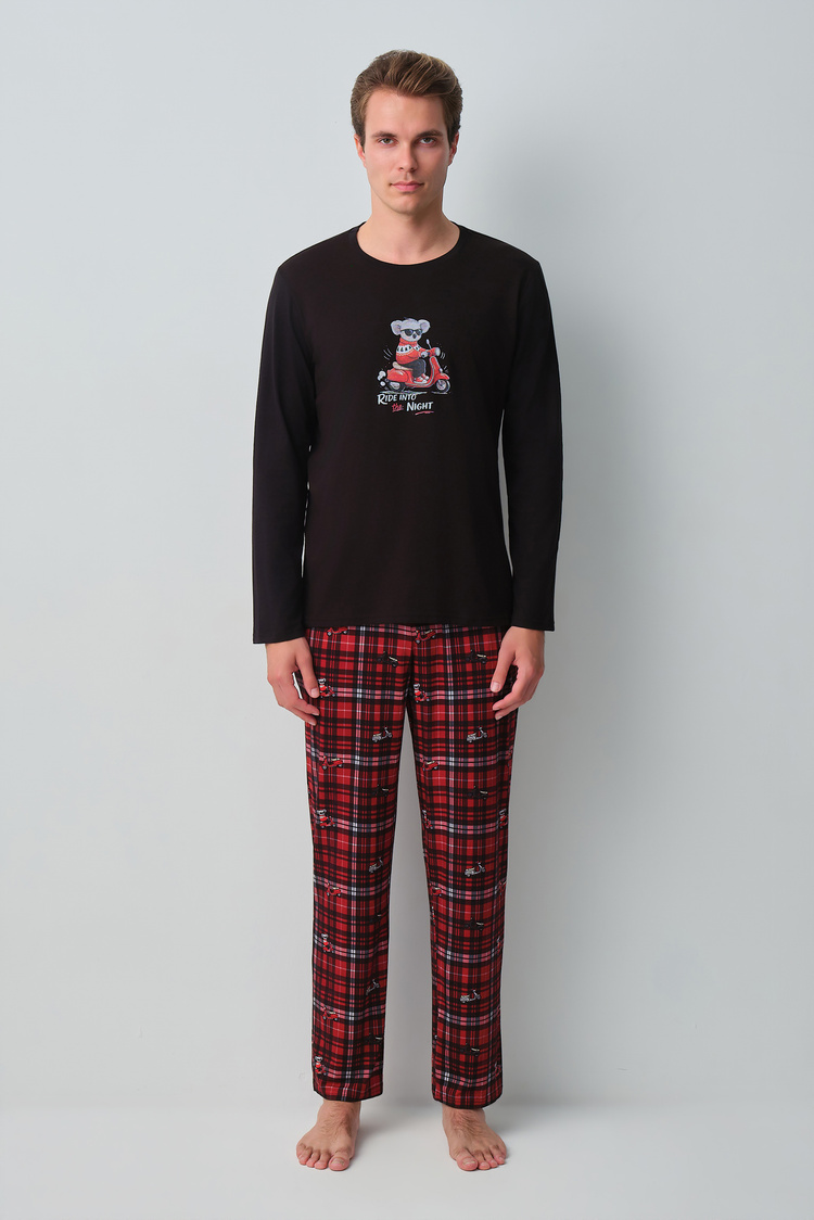 Kırmızı Ekoseli Koala Erkek Pamuklu Pijama Takımı