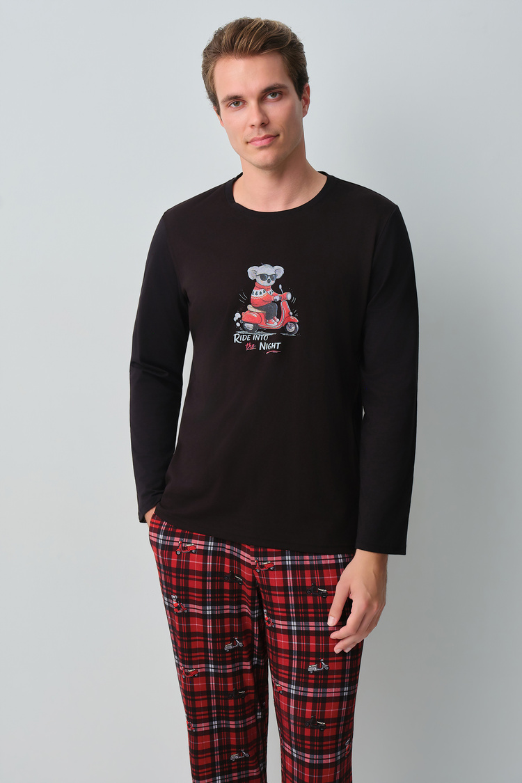 Kırmızı Ekoseli Koala Erkek Pamuklu Pijama Takımı