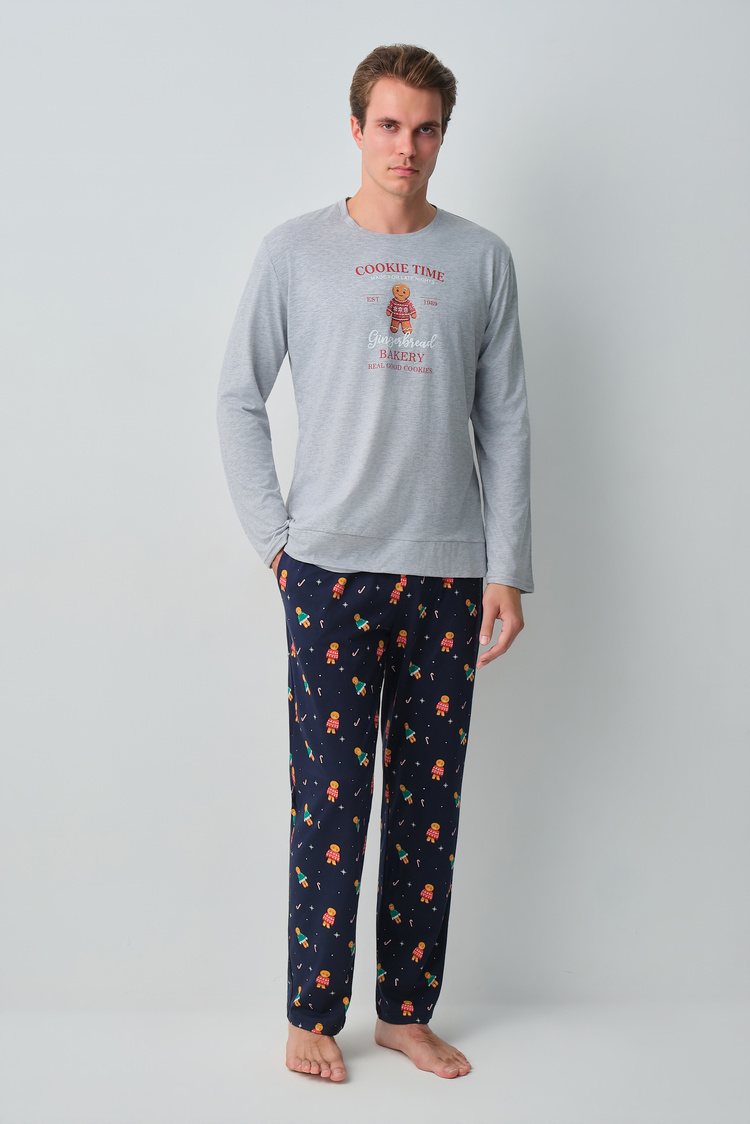 Lacivert Desenli Ginger Erkek Pamuklu Pijama Takımı
