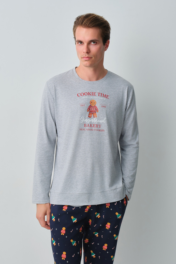 Lacivert Desenli Ginger Erkek Pamuklu Pijama Takımı