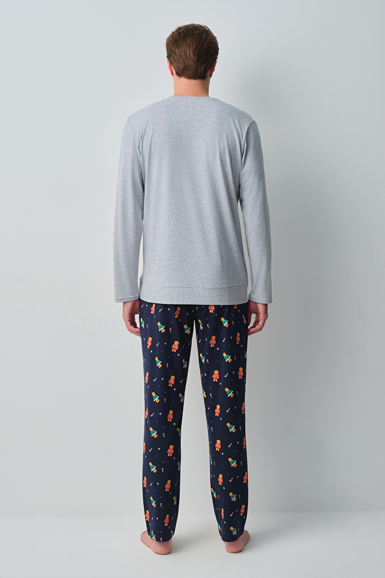 Lacivert Desenli Ginger Erkek Pamuklu Pijama Takımı