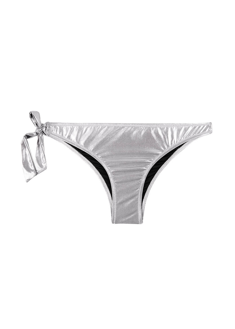 Gümüş Yanı Bağcıklı Brazilian Bikini Alt