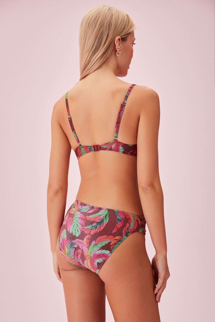 Yaprak Desenli Önden Bağcıklı Full Dolgulu Bikini Üst