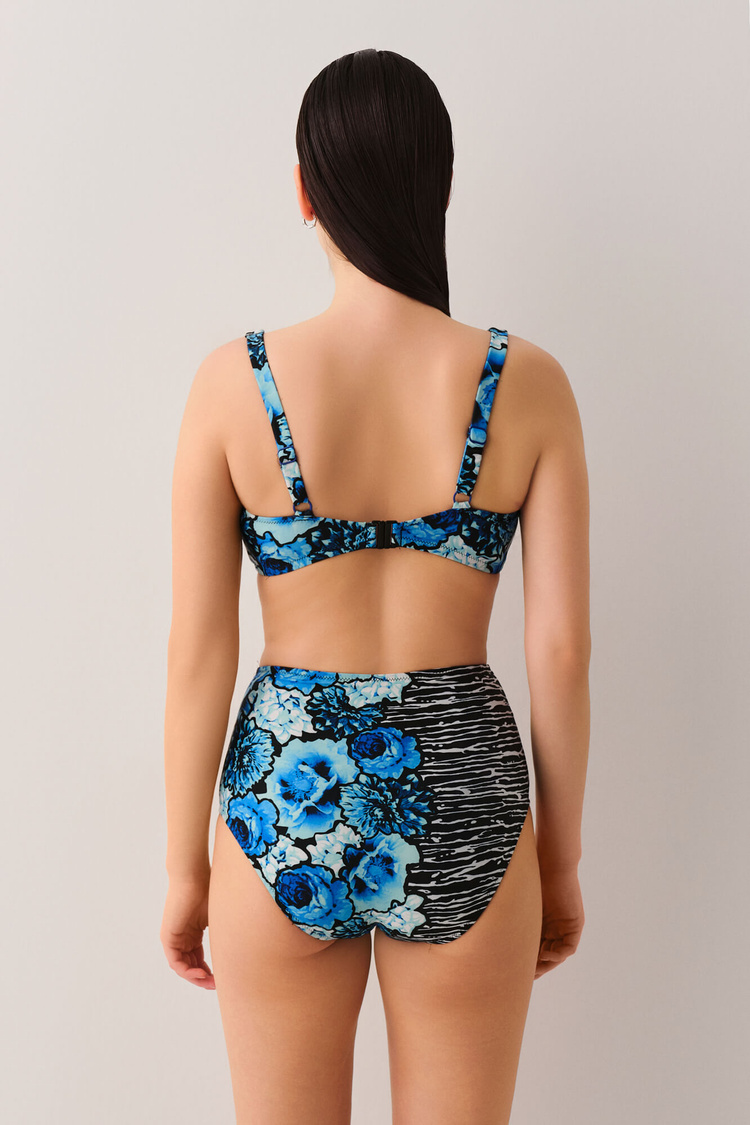 Mavi Çiçekli Azure Drapeli Bikini Üst
