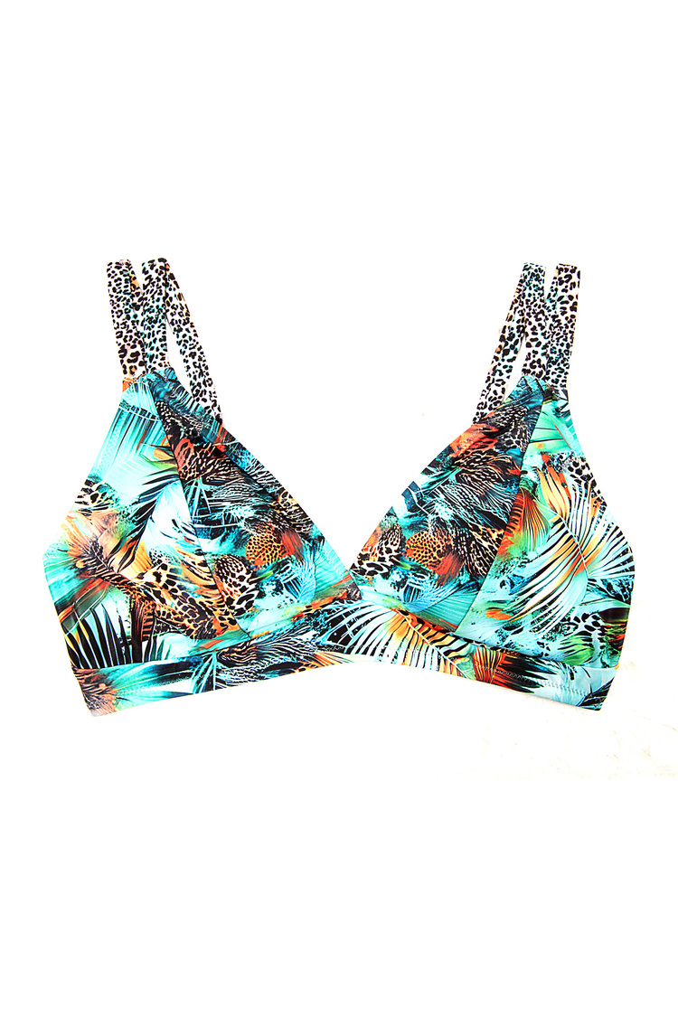 Cam Göbeği Baskılı Aqua Üçgen Bikini Üst