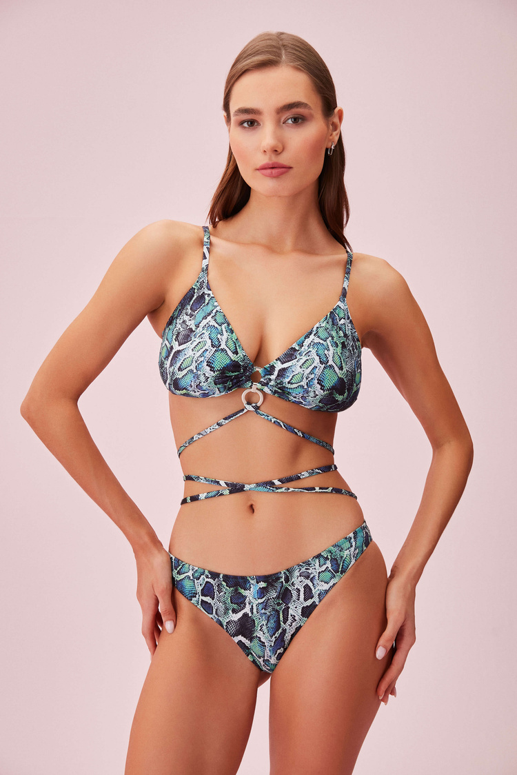 Yeşil Yılan Desenli Green Snake Çapraz Bağlamalı Bikini Altı
