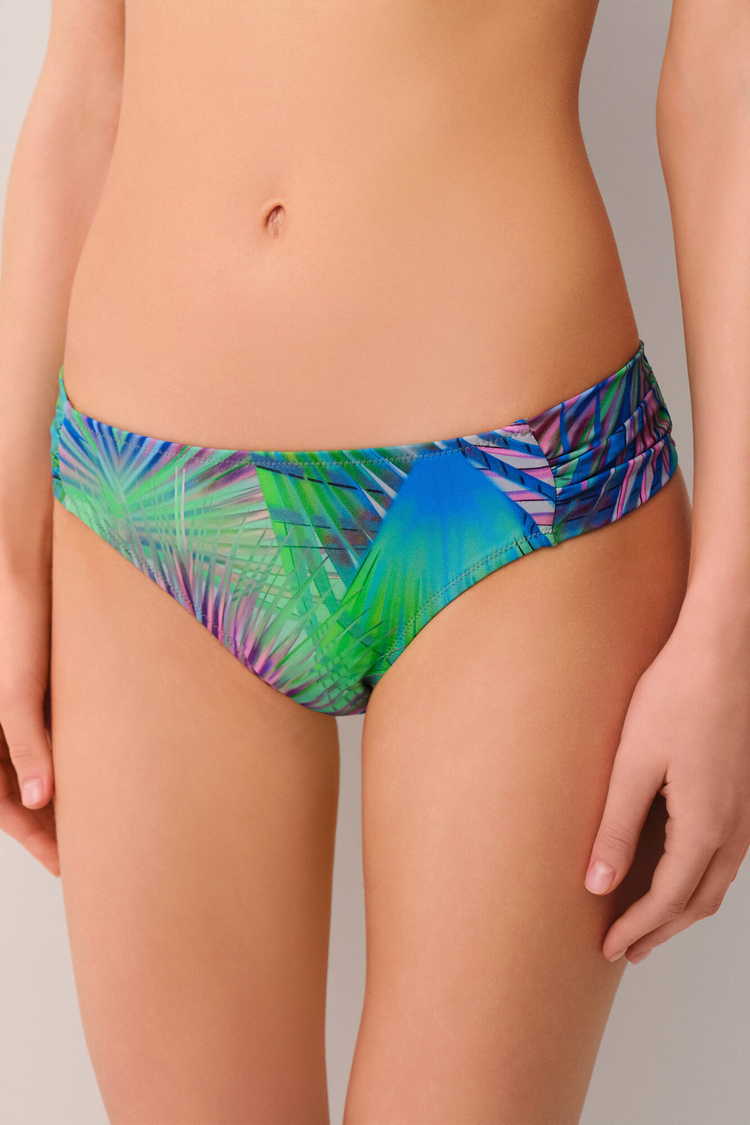 Palmiye Desenli Palm Yanı Pileli Bikini Alt