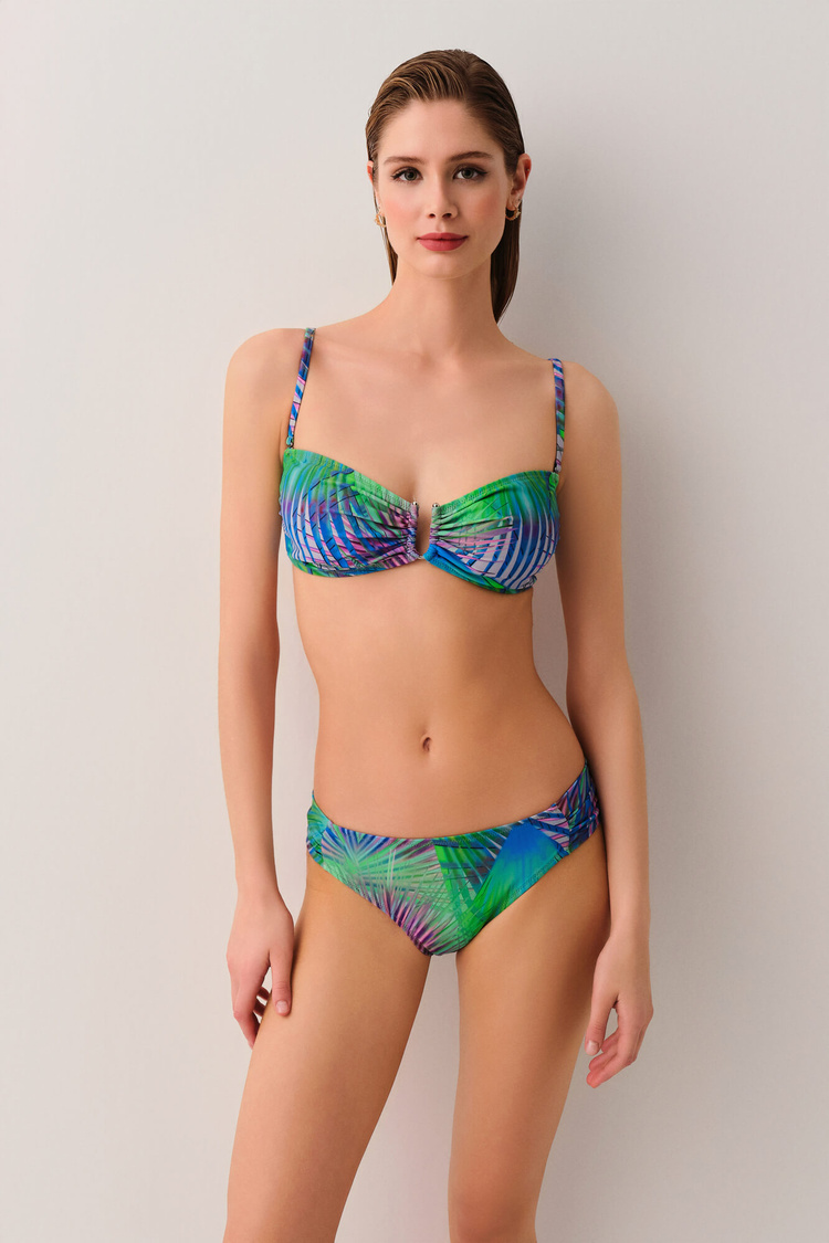 Palmiye Desenli Palm Yanı Pileli Bikini Alt