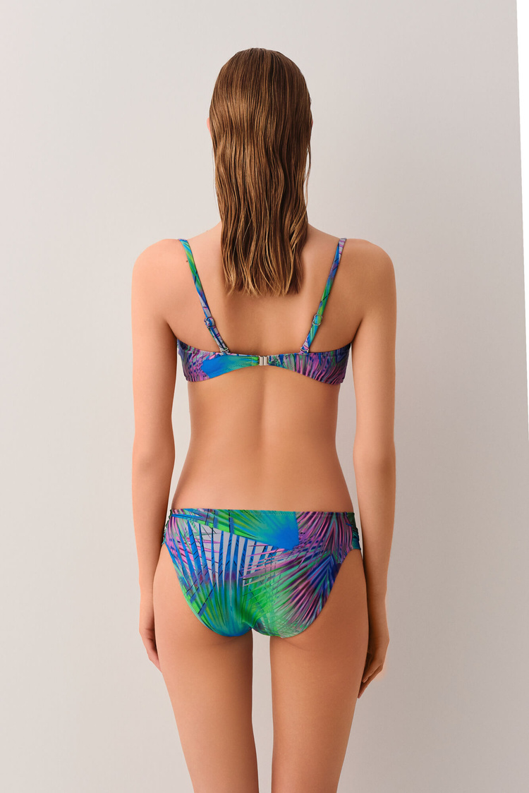 Palmiye Desenli Palm Yanı Pileli Bikini Alt