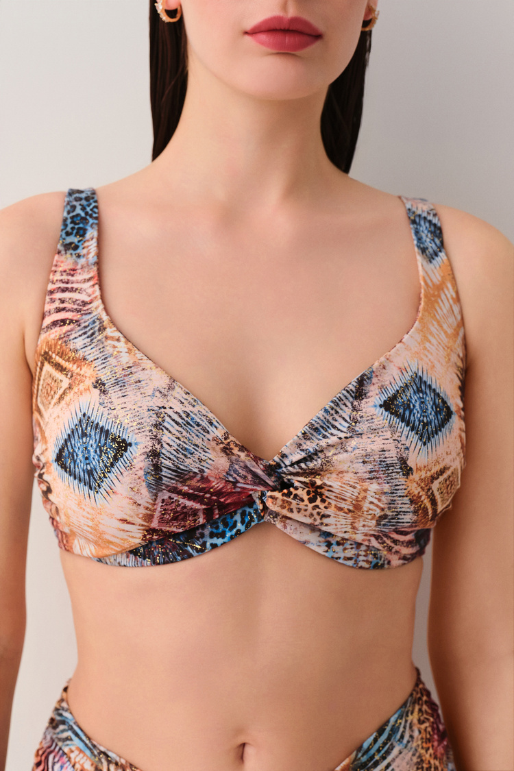 Etnik Desenli Freya Önü Burgulu Bikini Üst