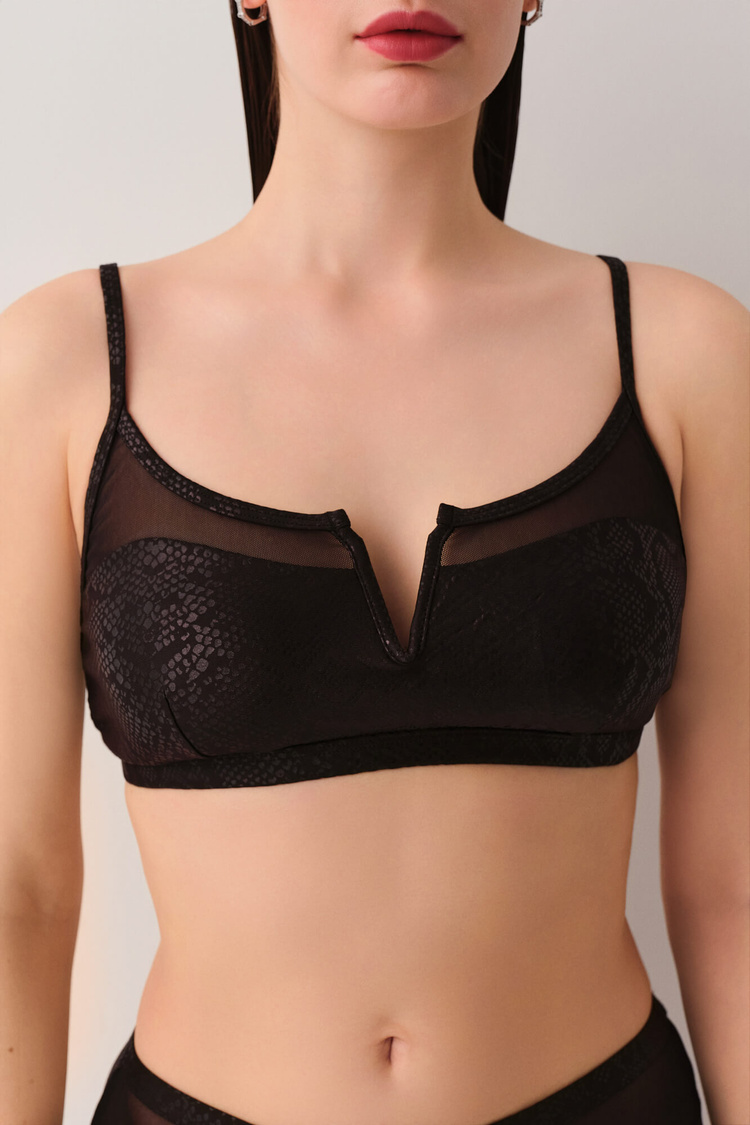 Siyah Sirius Tül Detaylı Bikini Üst