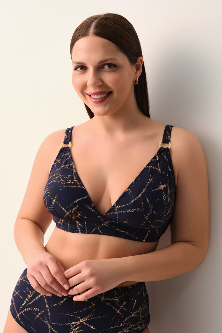 Lacivert Glace Üçgen Bikini Üst
