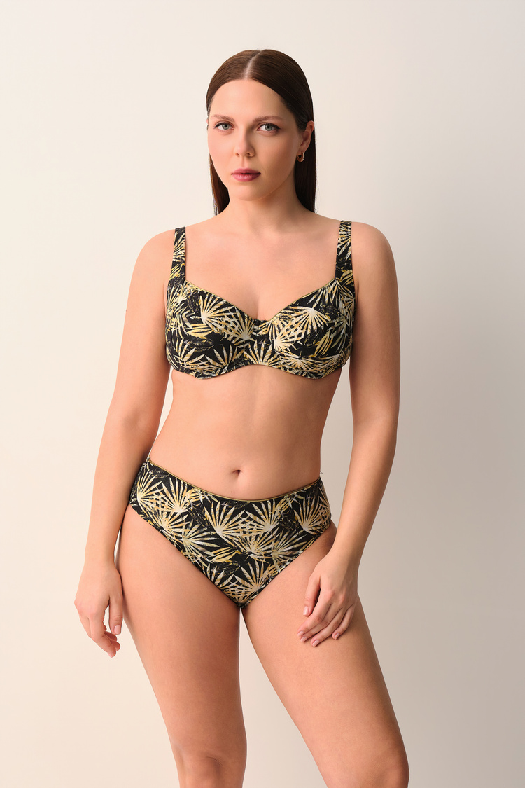 Palmiye Desenli Palm Biyeli Şerit Detaylı Bikini Alt