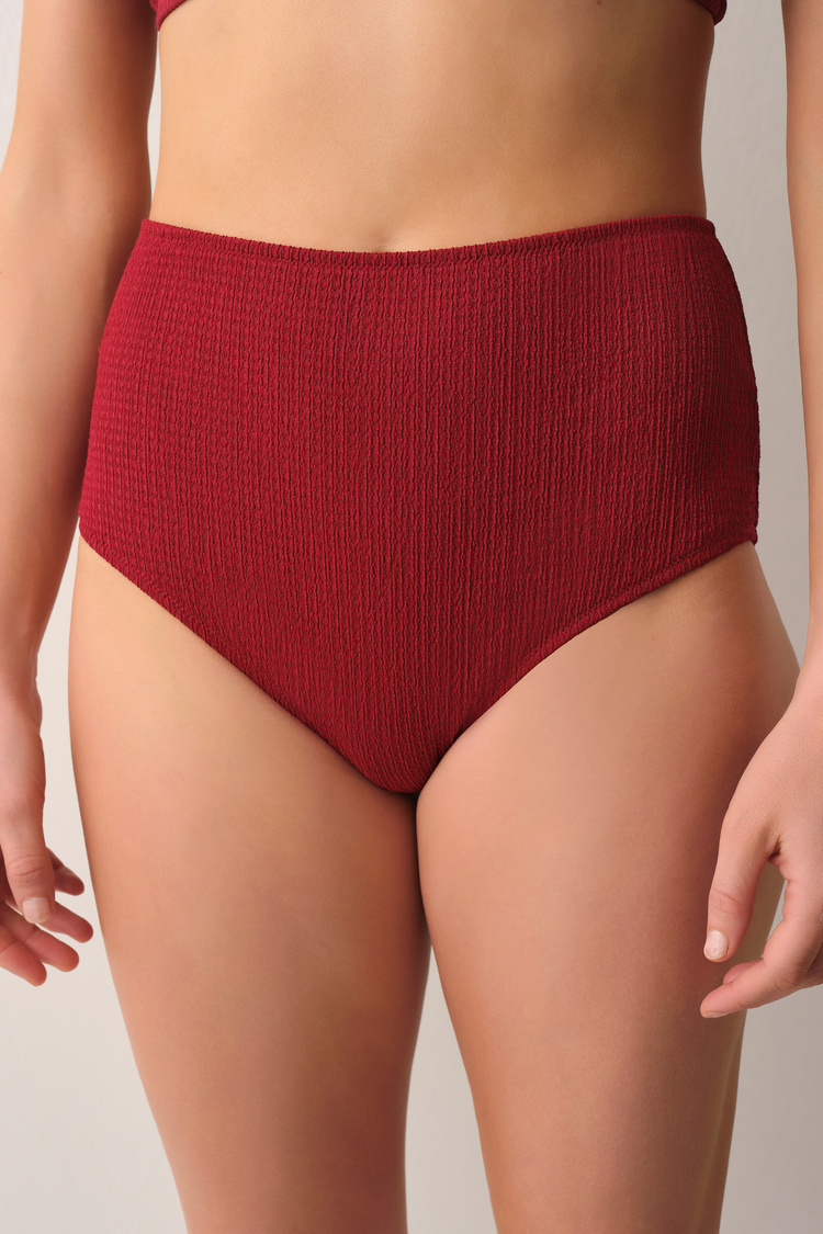 Bordo Mika Yüksek Bel Toparlayıcı Bikini Alt