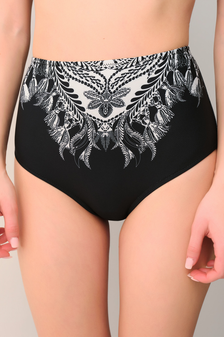 Siyah Desenli Lisa Yüksek Bel Bikini Alt