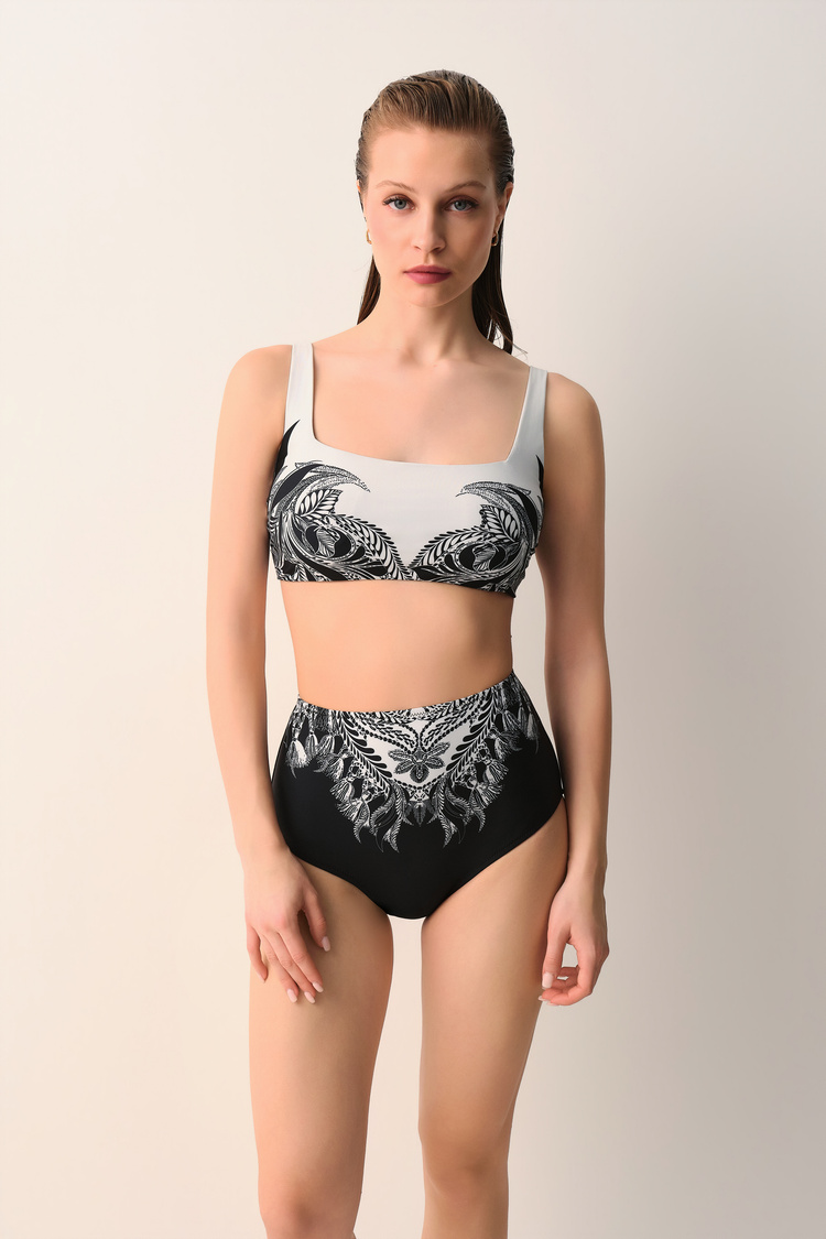 Siyah Desenli Lisa Yüksek Bel Bikini Alt