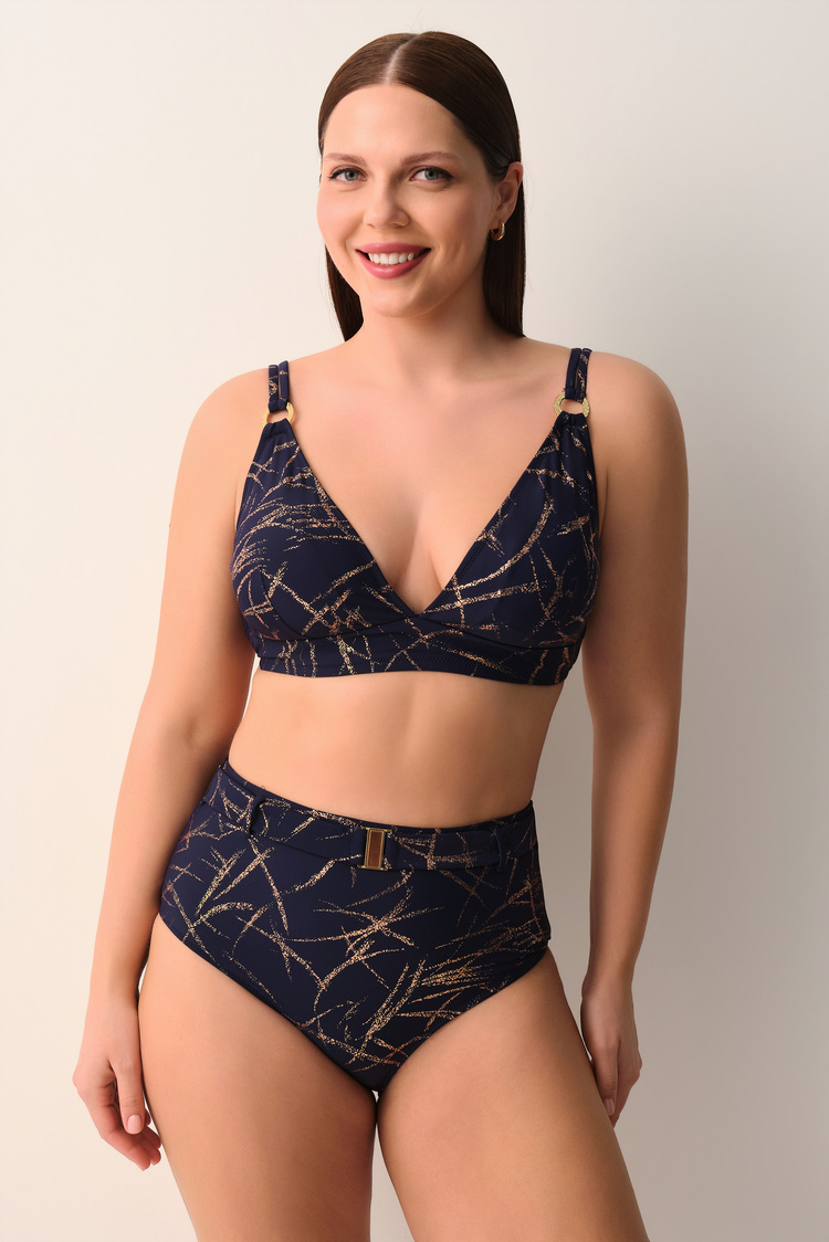 Lacivert Glace Yüksel Bel Kemerli Toparlayıcı Bikini Alt