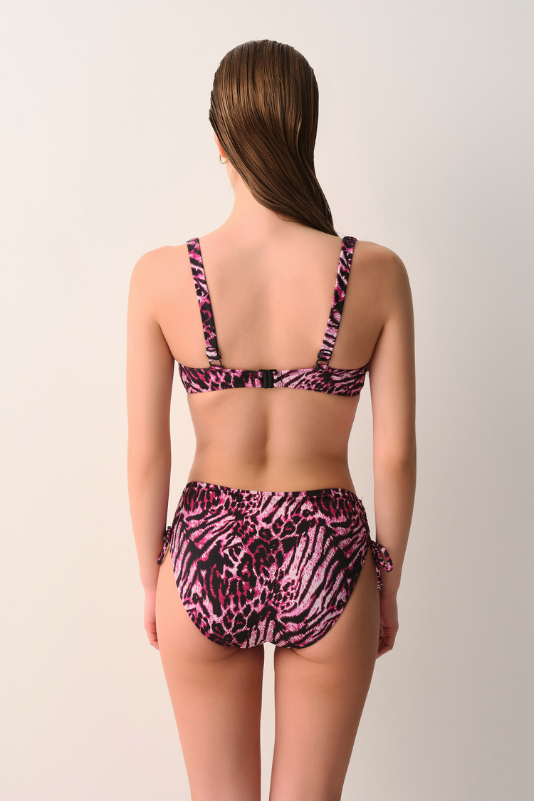 Pembe Leopar Desenli Janet Balenli Balkonet Toparlayıcı Bikini Üst