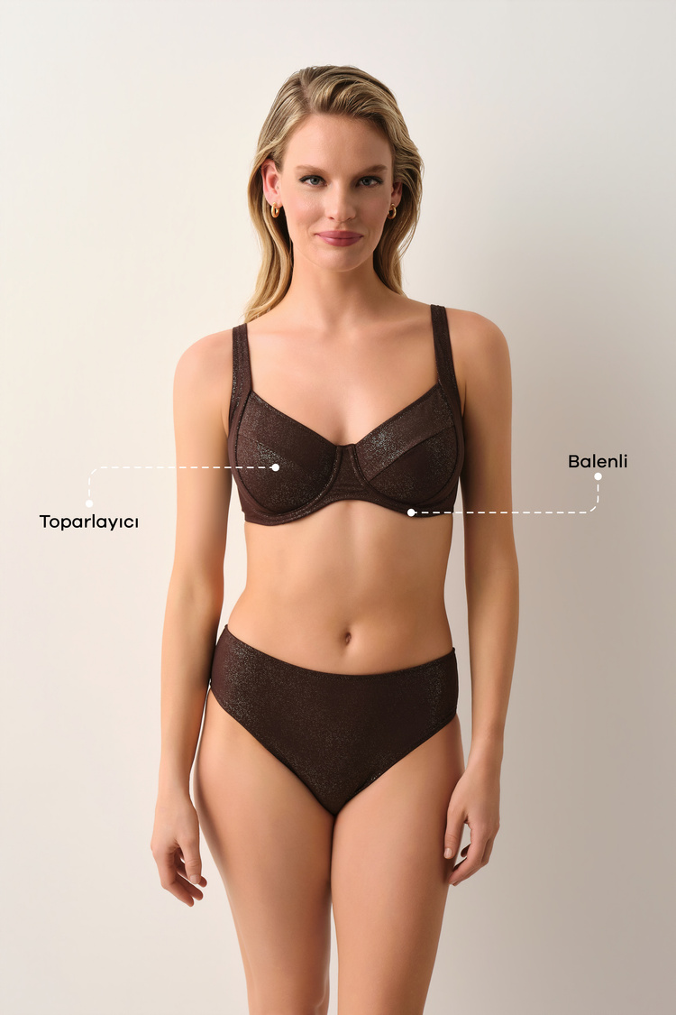 Kahverengi Disco Balenli Toparlayıcı Bikini Üst