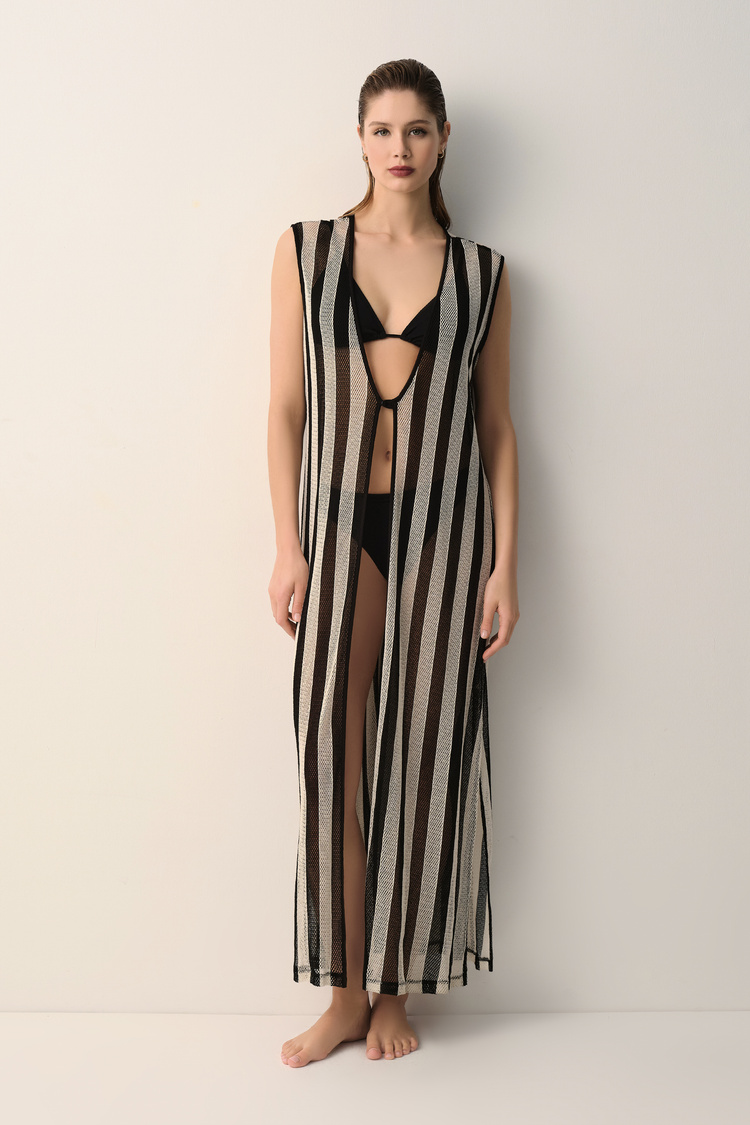 Ekru / Siyah Azure Caftan