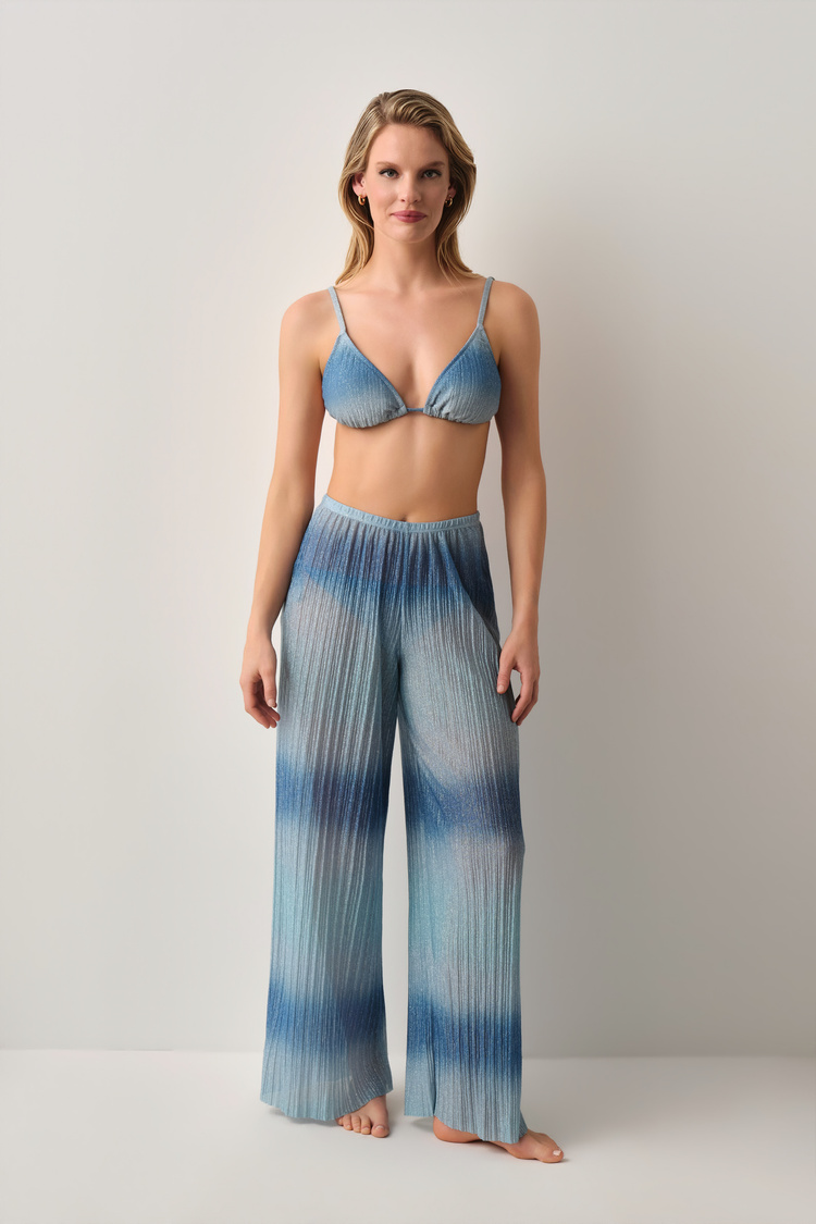 Mavi Batik Desenli Beachy Plaj Pantolonu
