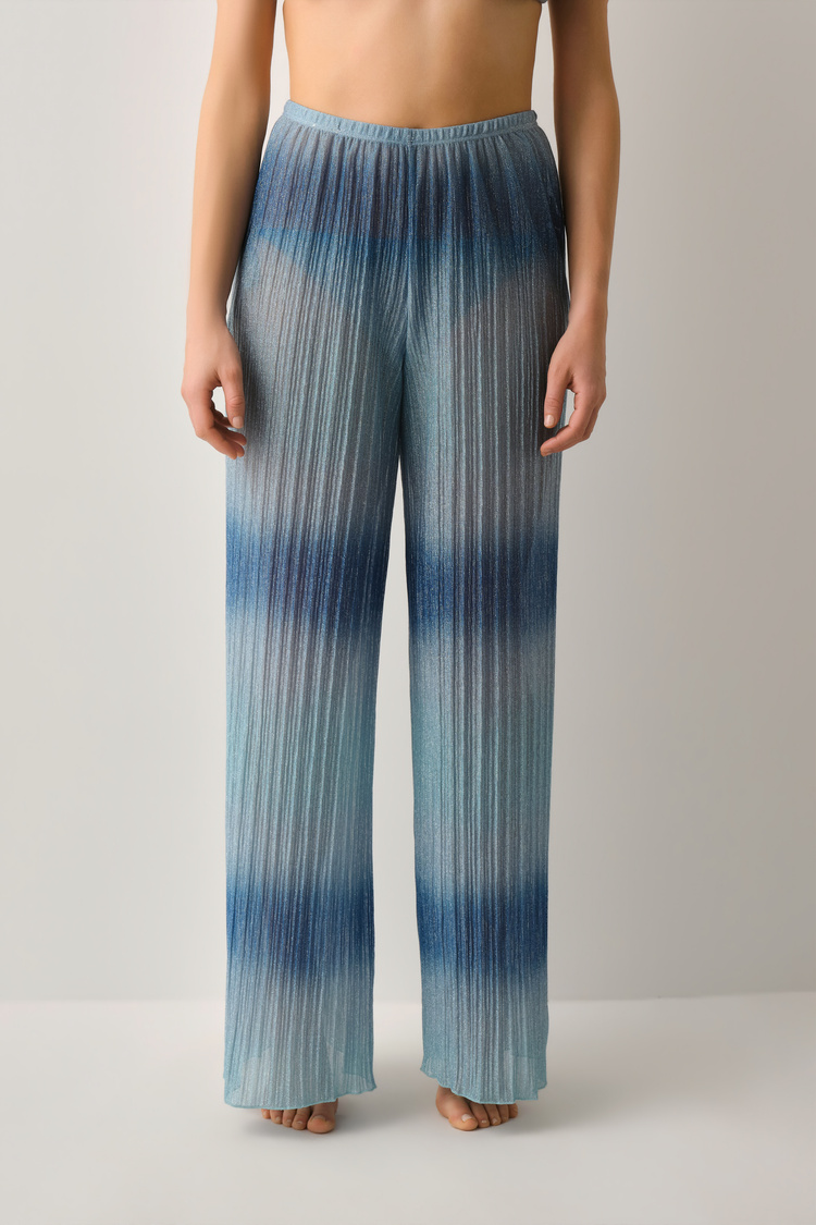 Mavi Batik Desenli Beachy Plaj Pantolonu