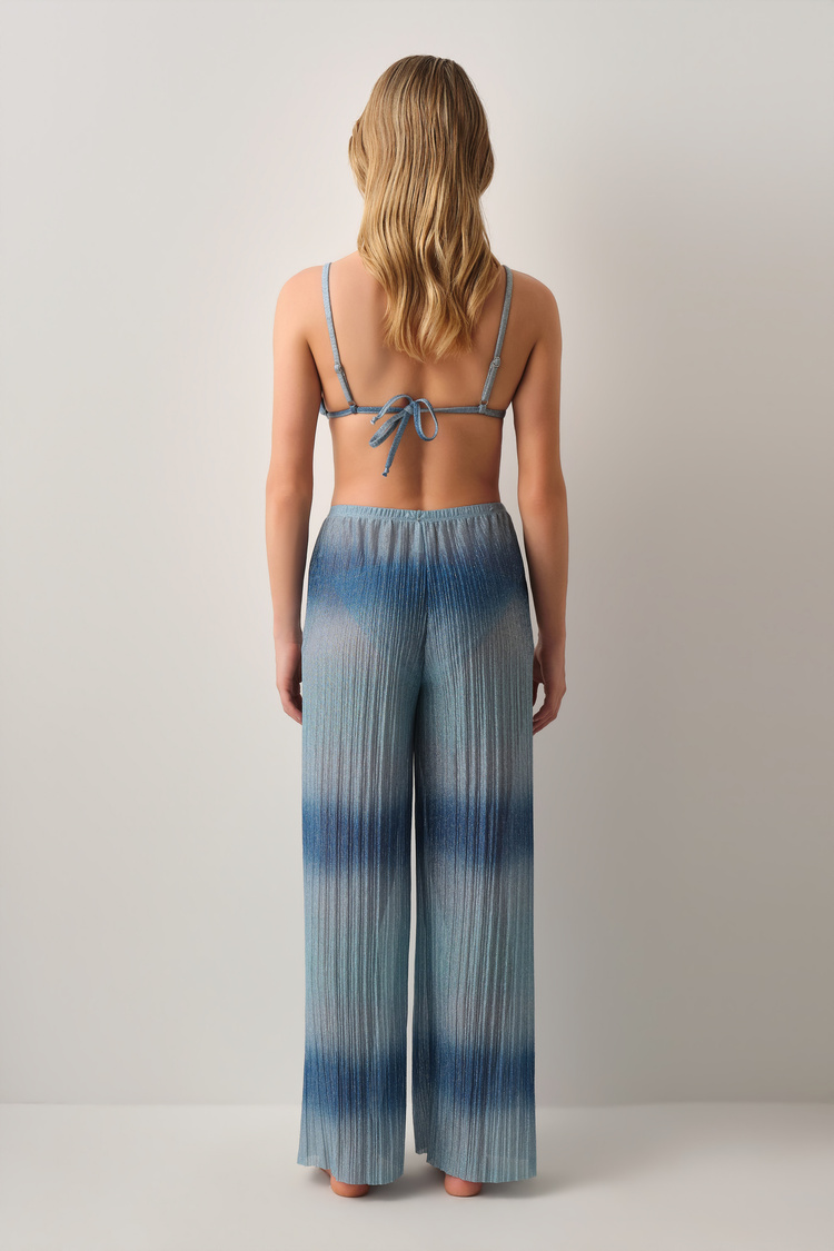 Mavi Batik Desenli Beachy Plaj Pantolonu
