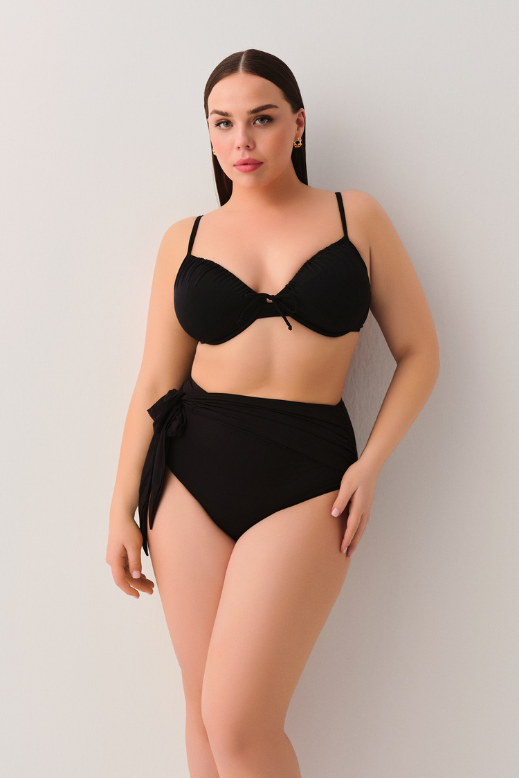Siyah Yüksek Bel Bağcıklı Bikini Alt