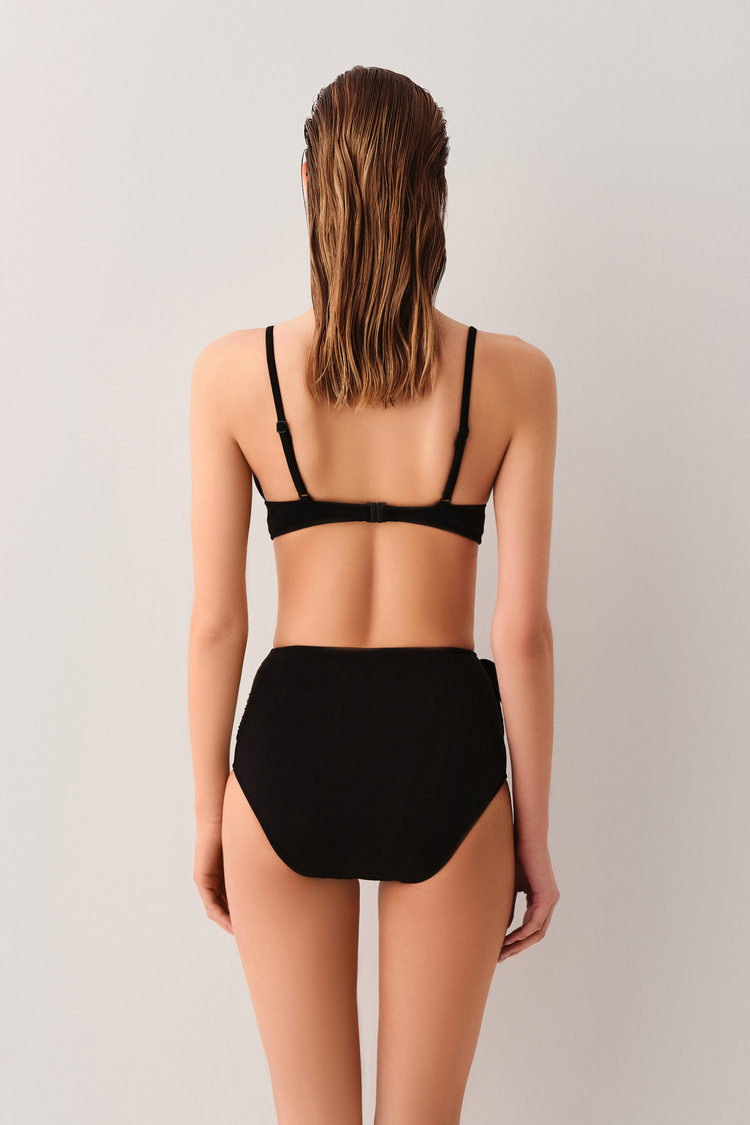 Siyah Yüksek Bel Bağcıklı Bikini Alt