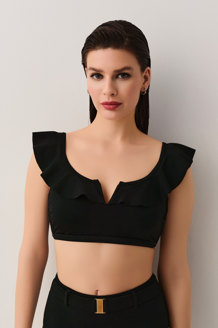 Siyah Volanlı Bralet Bikini Üst