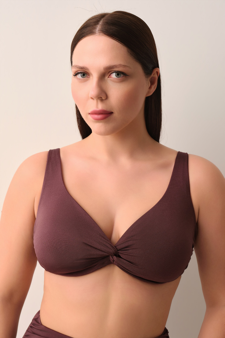 Mürdüm Önü Burgulu Balenli Toparlayıcı Bikini Üst