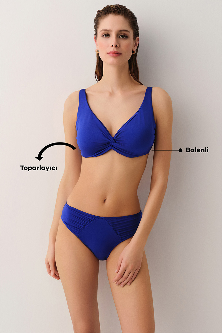 Saks Önü Burgulu Balenli Toparlayıcı Bikini Üst