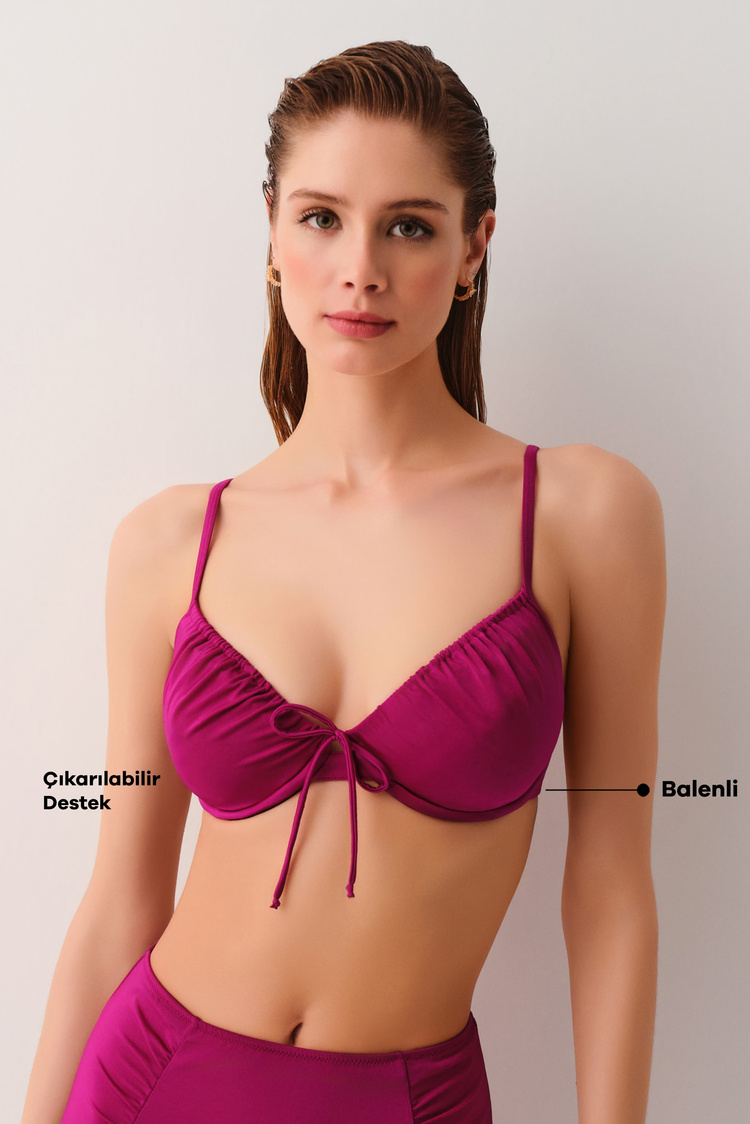 Vişne Önden Bağcıklı Destekli Bikini Üst
