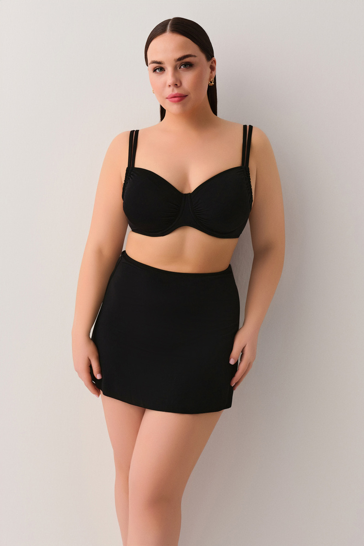 Siyah Balenli Körüklü Toparlayıcı Bikini Üst